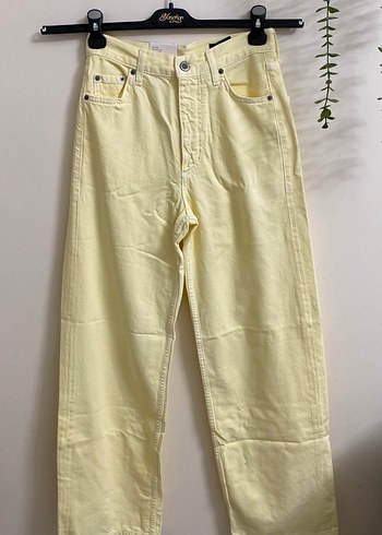 Zara Pastel Sari Yuksek Bel Rahat Kesim Jean