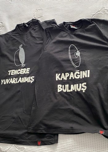 Siyah Baskılı kadın ve Erkek tshirt takım - Görsel 3