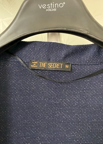 Lacivert simli şal yaka kadın penye ceket - Görsel 3