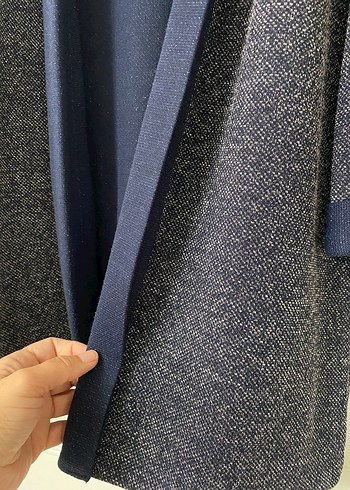 Lacivert simli şal yaka kadın penye ceket - Görsel 2