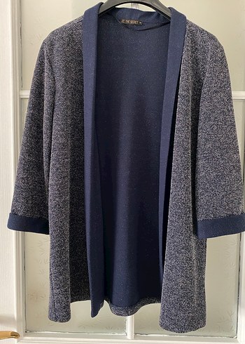 Lacivert simli şal yaka kadın penye ceket - Görsel 5