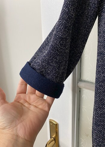 Lacivert simli şal yaka kadın penye ceket - Görsel 4