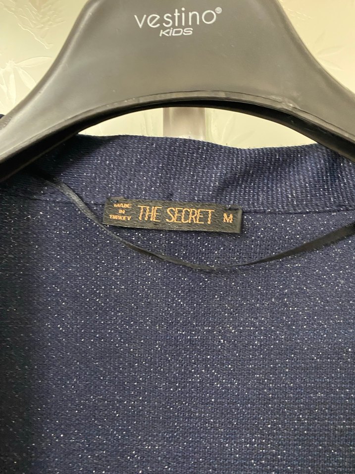 Lacivert simli şal yaka kadın penye ceket - Görsel 3