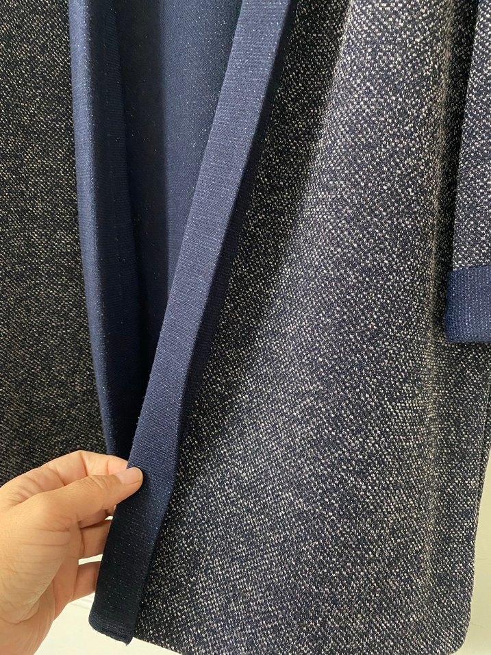 Lacivert simli şal yaka kadın penye ceket - Görsel 2