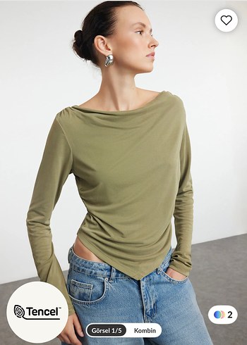 Trendyol & Milla Haki Uzun Kollu Minimal Bluz