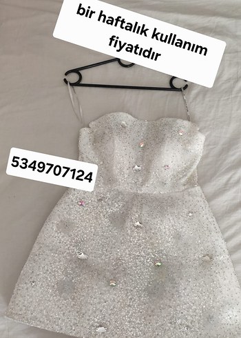 Beyaz Payetli Mini Straplez Nişan Elbisesi