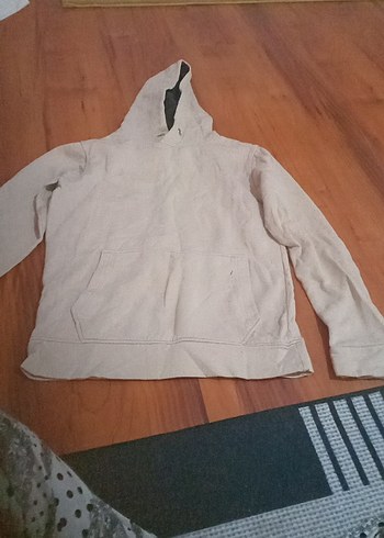 2K Ekru Kapusonlu Rahat Sweatshirt