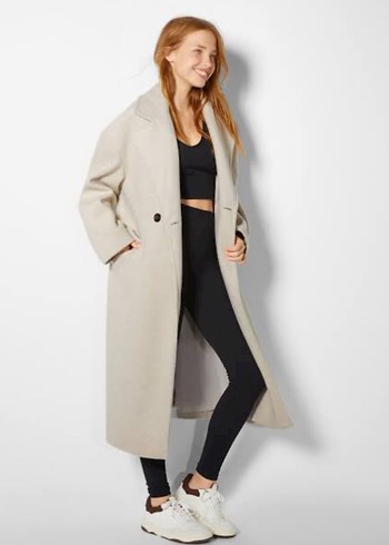 Bershka Bej Çift Düğmeli Kaban - Görsel 2