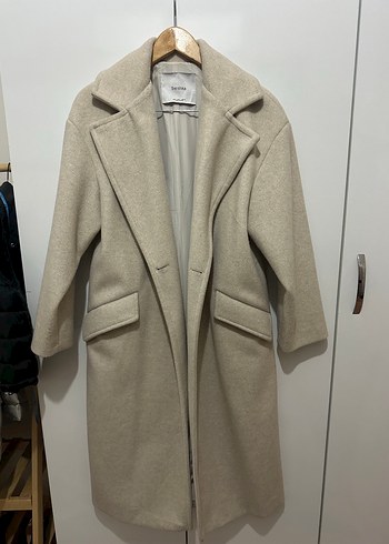 Bershka Bej Çift Düğmeli Kaban - Görsel 3