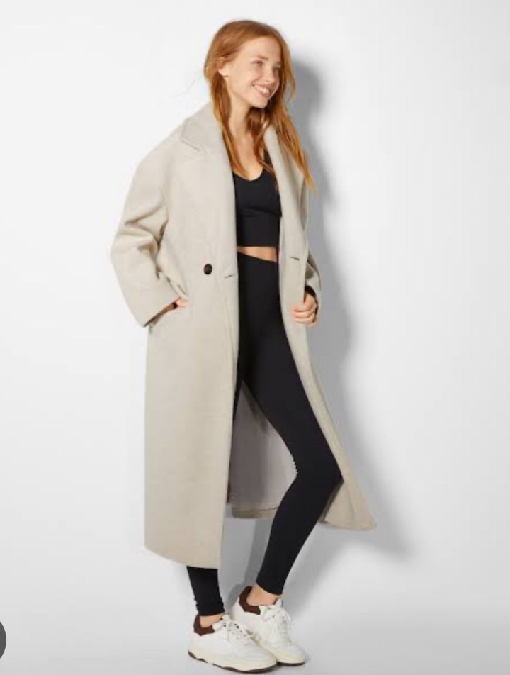 Bershka Bej Çift Düğmeli Kaban - Görsel 2