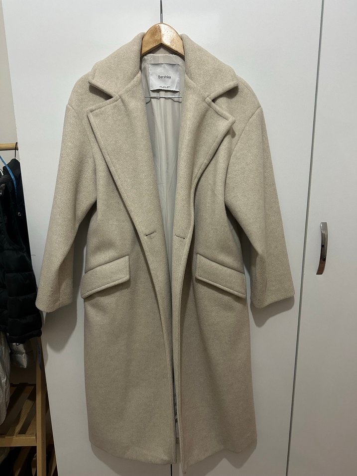 Bershka Bej Çift Düğmeli Kaban - Görsel 3