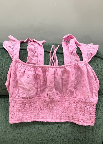 Stradivarius Pembe Firfirli Fiyonklu Crop Top