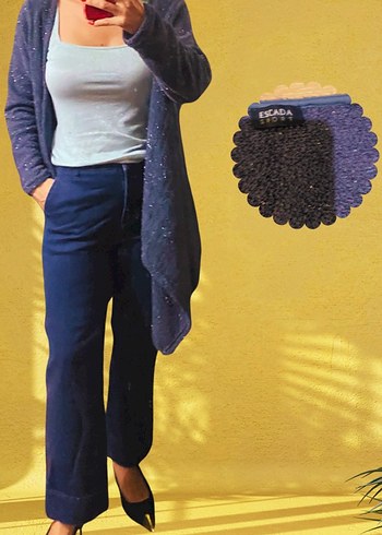 Escada Lacivert İnce İsiltili Uzun Hirka