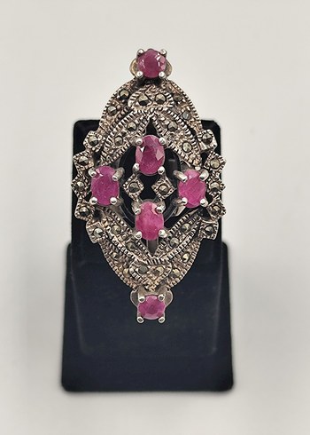 Diğer 925 Ayar Gumus Vintage Pembe Tasli Yuzuk