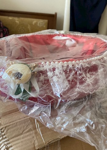 Kırmızı kına tepsisi ve sepeti - Görsel 3