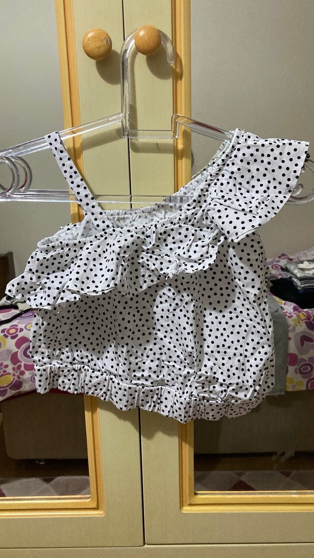 Kız Çocuk Puantiyeli Fırfırlı Askılı Bluz - Görsel 2