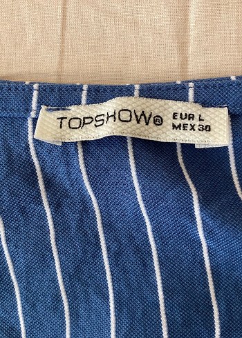 Mavi Çizgili Keten V Yaka Kadın Gömlek - Görsel 3