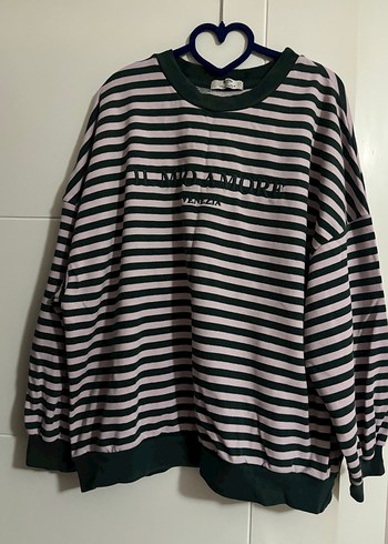 Çizgili Pamuklu Kadın Triko Sweatshirt - Görsel 2