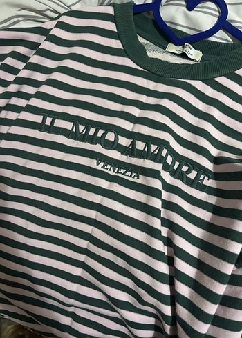 Çizgili Pamuklu Kadın Triko Sweatshirt - Görsel 6