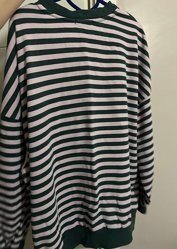 Çizgili Pamuklu Kadın Triko Sweatshirt - Görsel 5