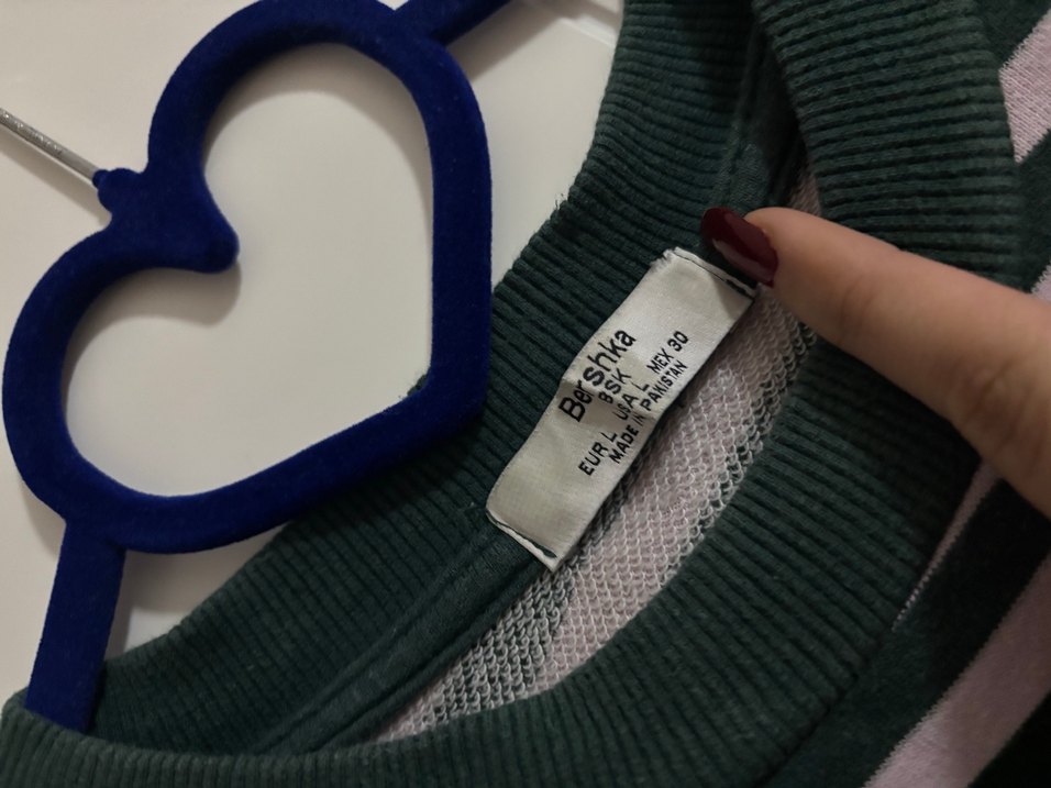 Çizgili Pamuklu Kadın Triko Sweatshirt - Görsel 4