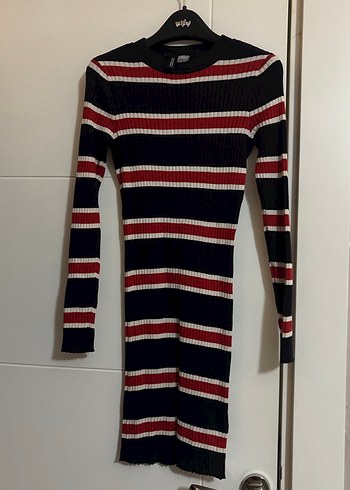 Çizgili Fitilli Midi Triko Elbise - Görsel 3