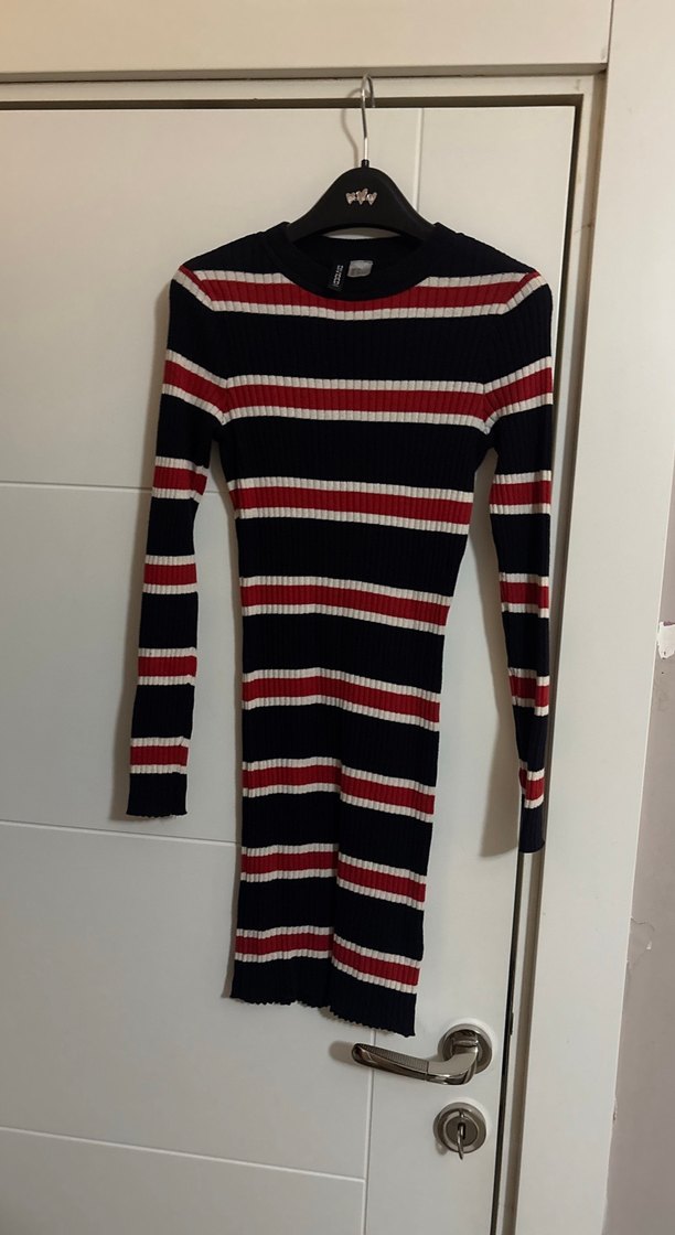 Çizgili Fitilli Midi Triko Elbise - Görsel 4