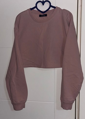 Bej Kadın Uzun Kollu Crop Sweatshirt - Görsel 2