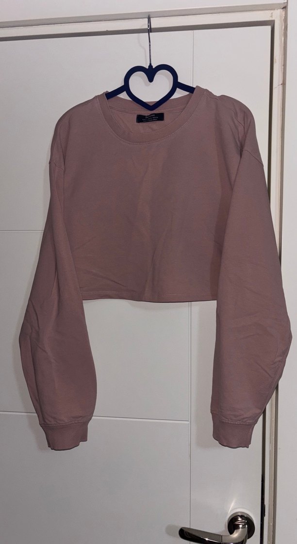 Bej Kadın Uzun Kollu Crop Sweatshirt - Görsel 2