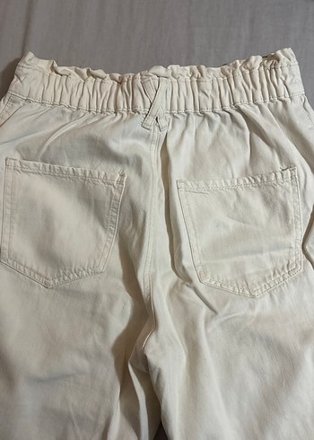 Kadın Pamuklu Beyaz Düğmeli Rahat Kumaş Pantolon - Görsel 5