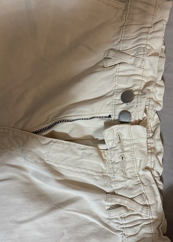 Kadın Pamuklu Beyaz Düğmeli Rahat Kumaş Pantolon - Görsel 4