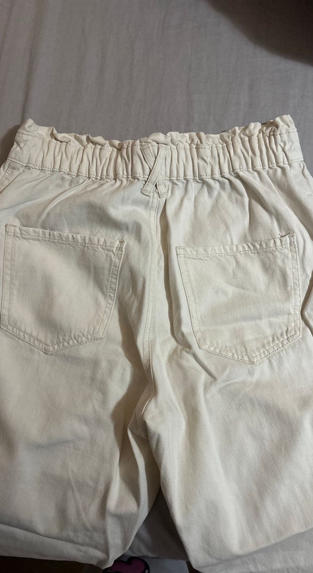 Kadın Pamuklu Beyaz Düğmeli Rahat Kumaş Pantolon - Görsel 5