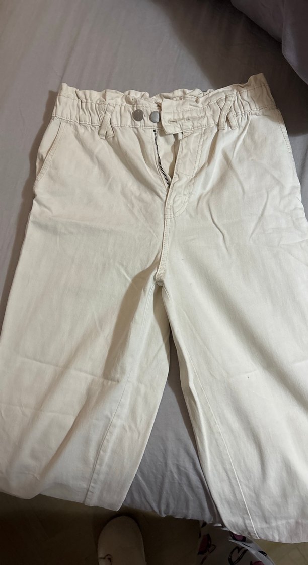 Kadın Pamuklu Beyaz Düğmeli Rahat Kumaş Pantolon - Görsel 2