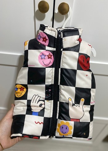 12-18 ay Düğmeli Kareli Kız Çocuk Yeleği - Görsel 2