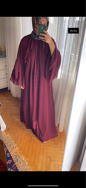 universal Beden bordo Renk Farbalalı elbise