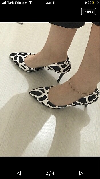 38 Beden Beyaz üzerine siyah leopar stiletto ayakkabı