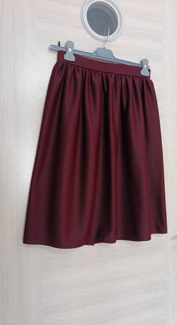 Bordo Düğmeli Midi Boy Kadın Etek - Görsel 3