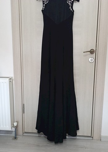 Siyah V Yaka Uzun Drapeli Kadın Elbise - Görsel 6