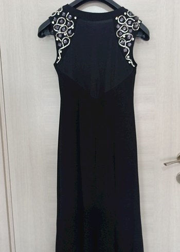 Siyah V Yaka Uzun Drapeli Kadın Elbise - Görsel 5