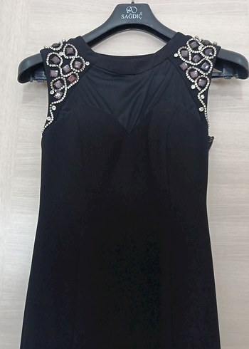 Siyah V Yaka Uzun Drapeli Kadın Elbise - Görsel 4