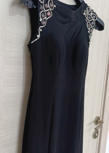 Siyah V Yaka Uzun Drapeli Kadın Elbise - Görsel 3