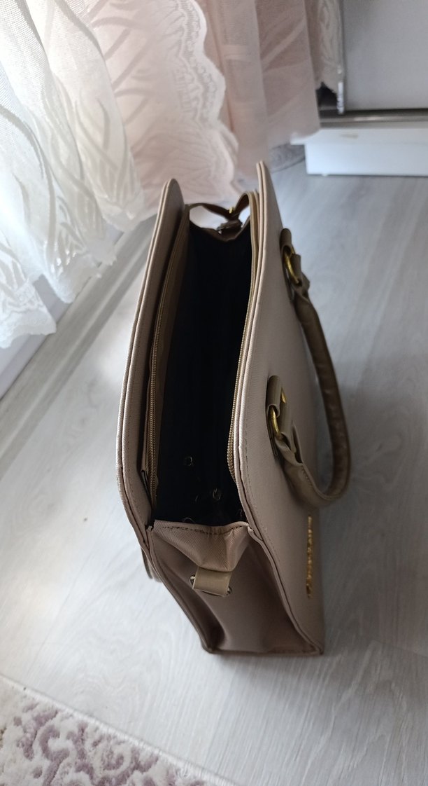 Bej Kadın Çanta Fermuarlı Modern Klasik - Görsel 2