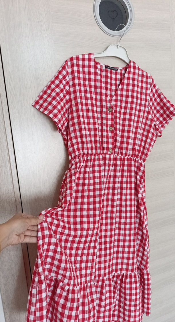 Kırmızı Kareli elbise - Görsel 3