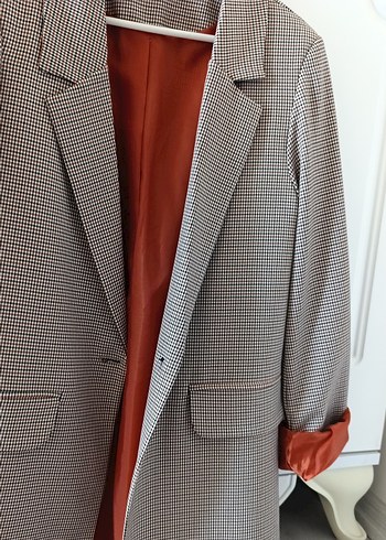 Düğmeli Bej Kadın Midi Blazer Ceket - Görsel 5