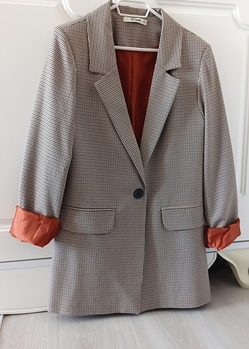 Düğmeli Bej Kadın Midi Blazer Ceket - Görsel 2