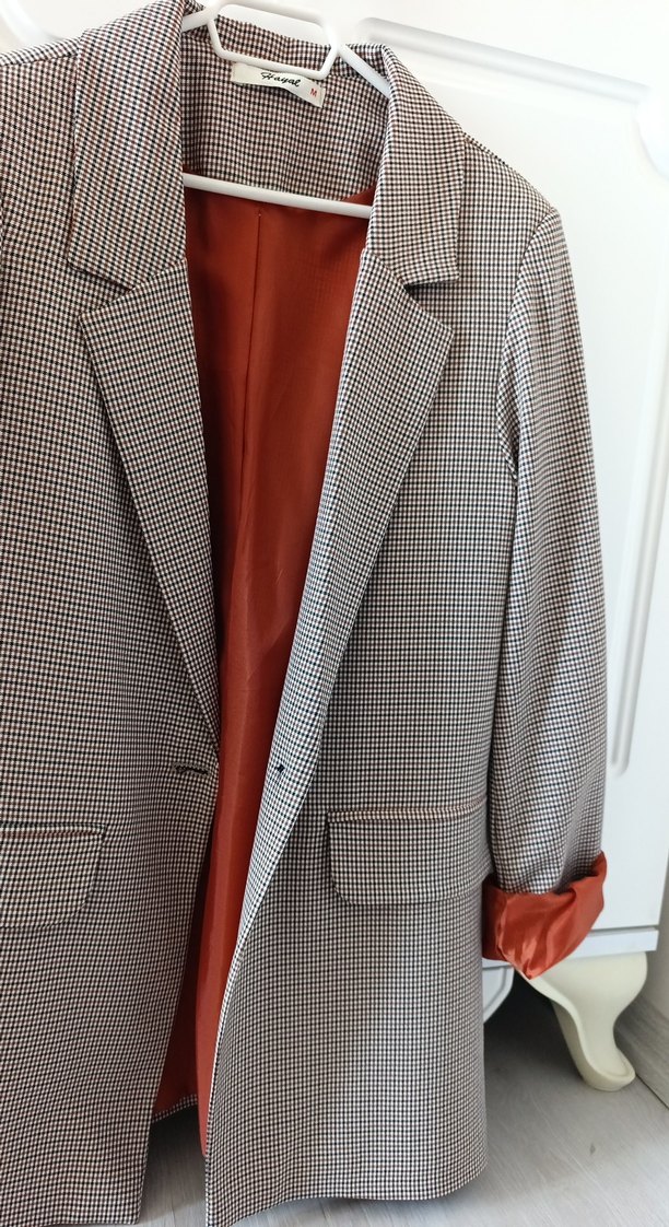 Düğmeli Bej Kadın Midi Blazer Ceket - Görsel 5