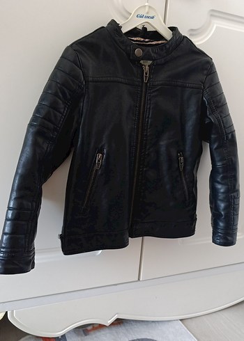 Erkek Çocuk Siyah Deri Biker Ceket - Görsel 2