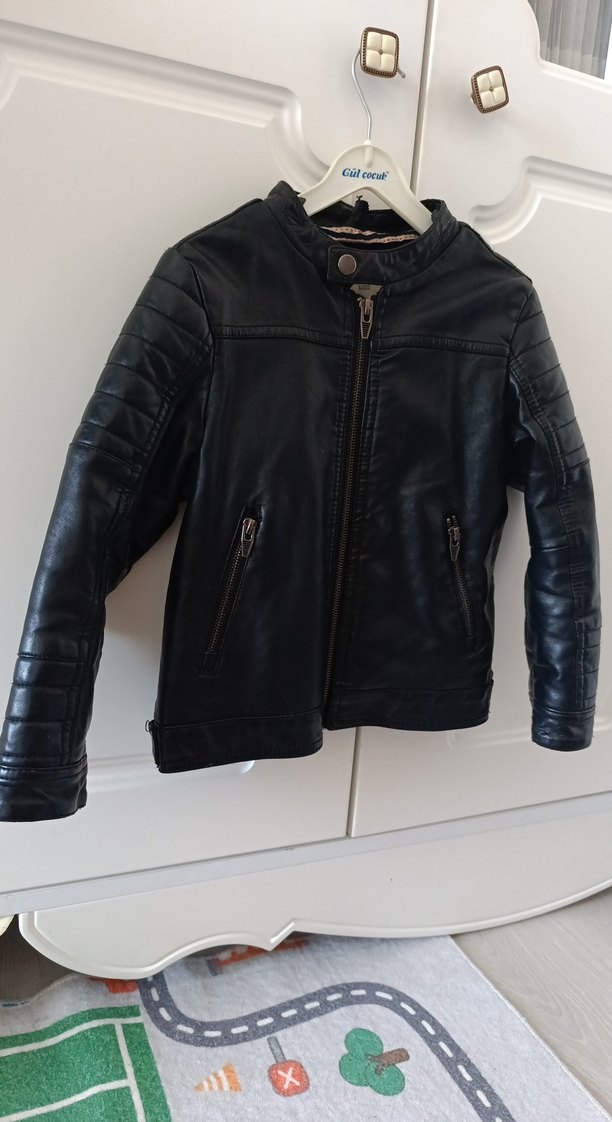 Erkek Çocuk Siyah Deri Biker Ceket - Görsel 2