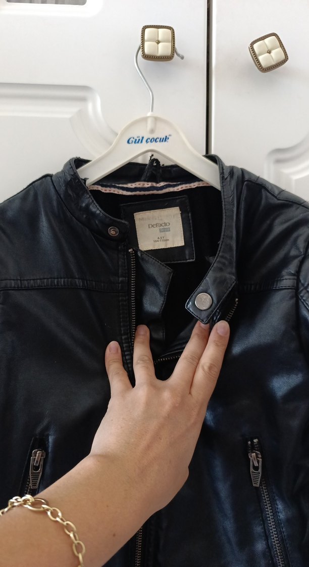 Erkek Çocuk Siyah Deri Biker Ceket - Görsel 5