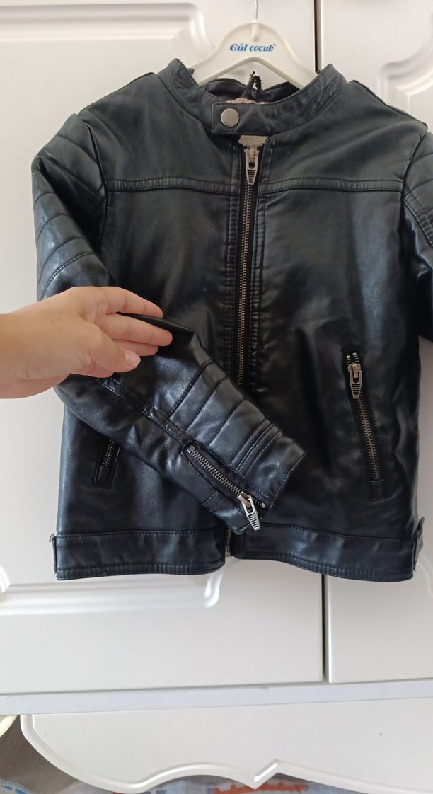 Erkek Çocuk Siyah Deri Biker Ceket - Görsel 4